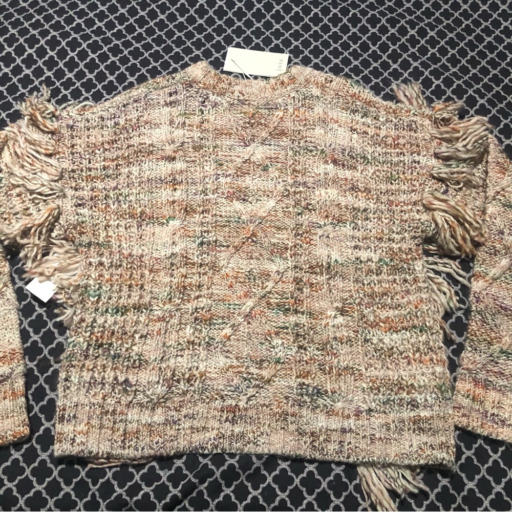 Joie Meghan Wool Blend Fringe Tan Blush Pink Rose Sweater Sz Medium L21 - Picture 7 of 12